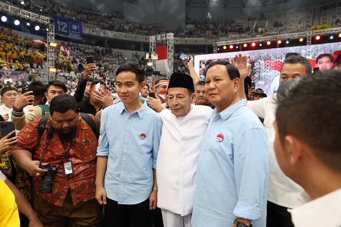 Deklarasi pasangan capres-cawapres Prabowo Subianto dan Gibran Rakabuming Raka di Indonesia Arena, Senayan, Jakarta. (Dok. TIm Media Prabowo Subianto)

